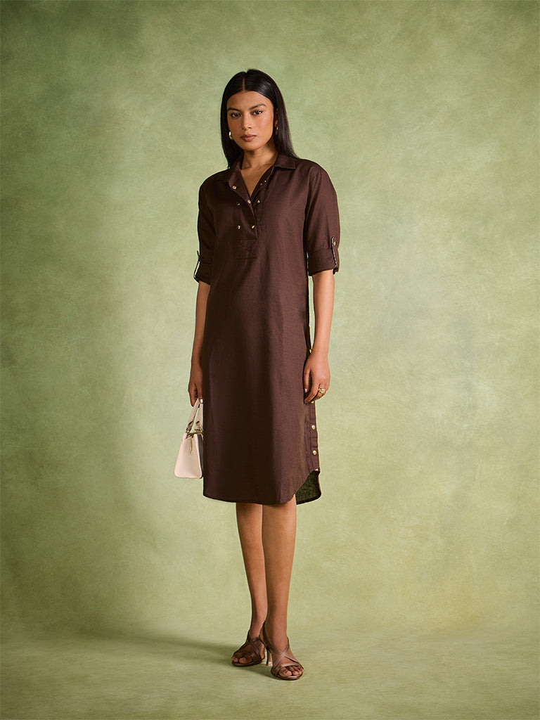 Studded Shirt Dress – Brown