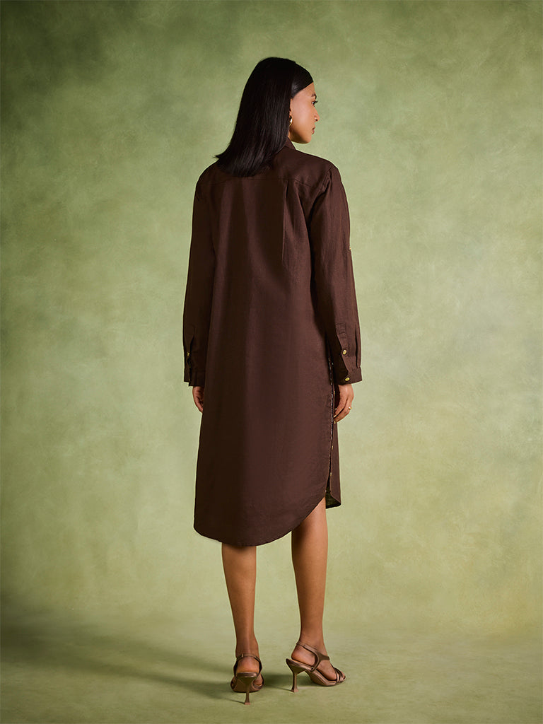 Studded Shirt Dress – Brown