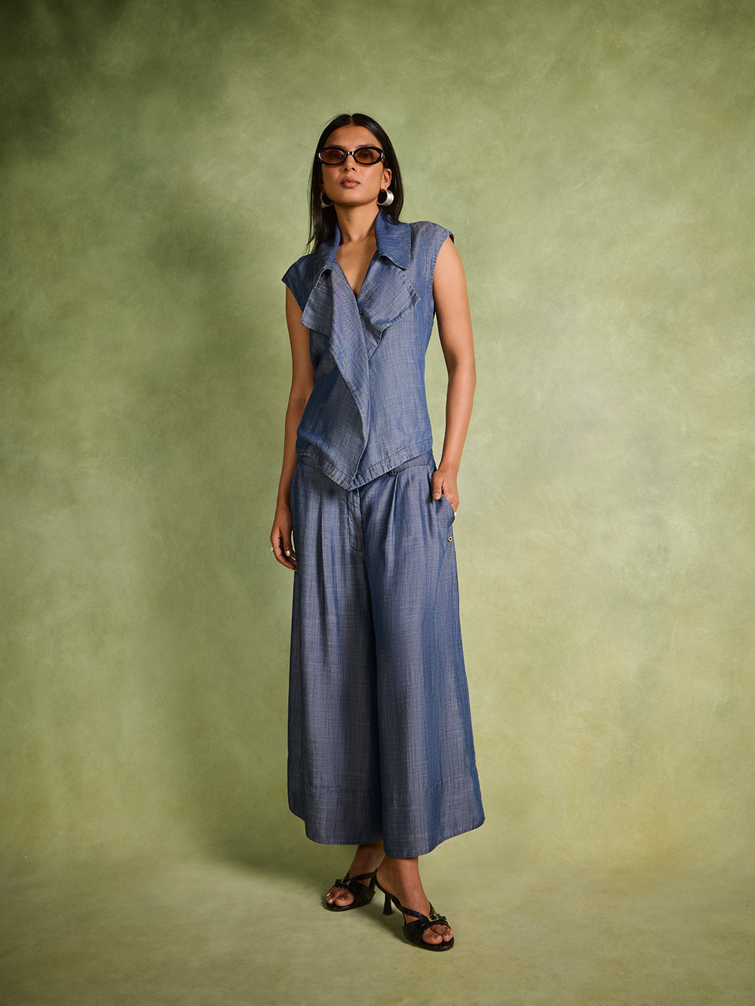 Wide-Leg Denim Pants – Blue