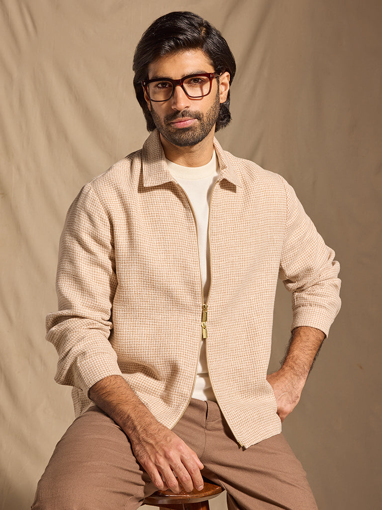 Knit-Textured Jacket - Beige