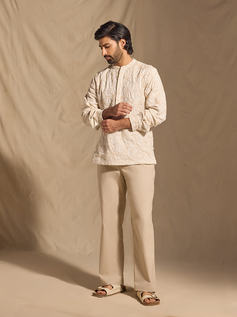 Floral Embroidered Shirt - Ivory