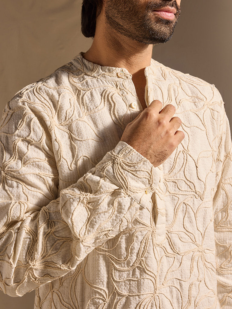 Floral Embroidered Shirt - Ivory