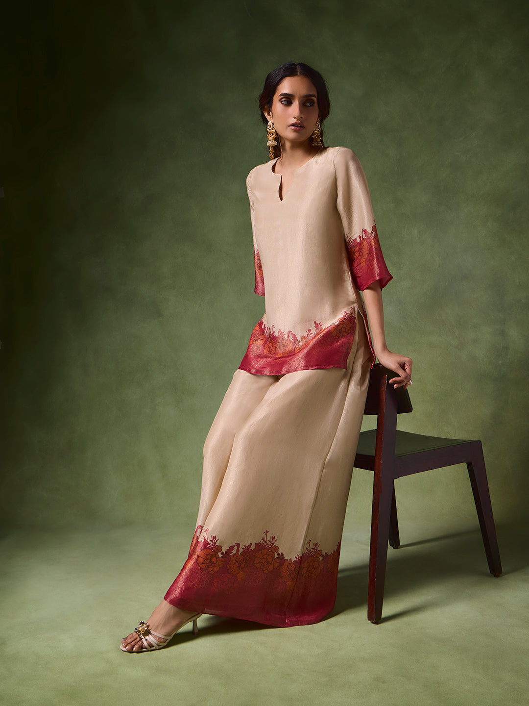 Printed Kurta Set – Beige