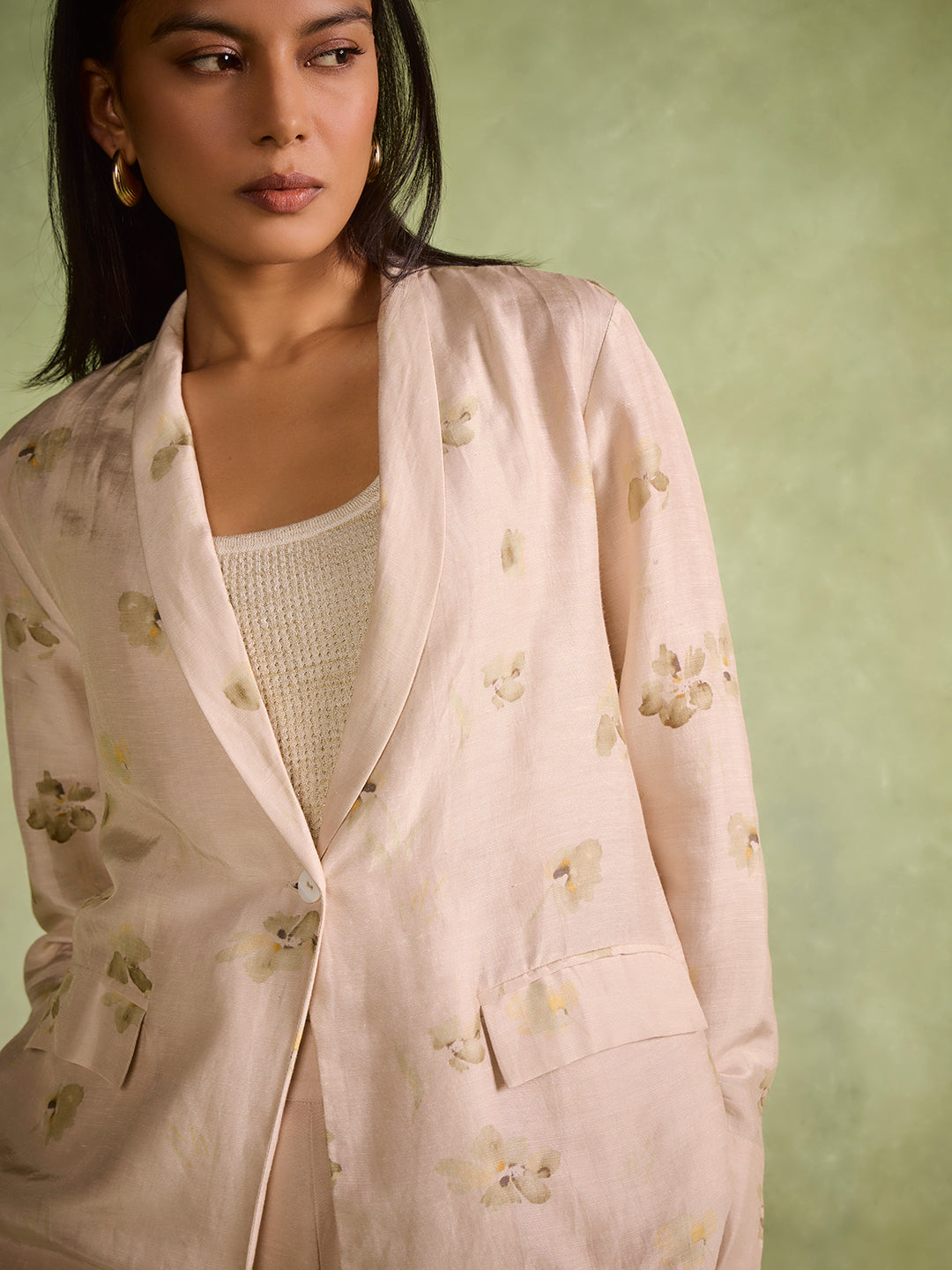 Floral Printed Jacket – Beige