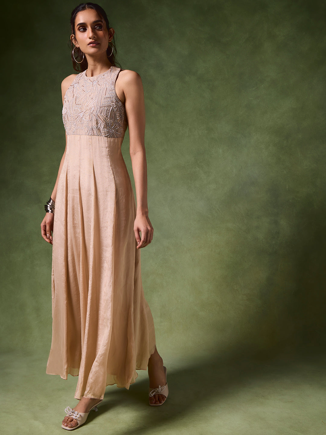 Embellished Maxi Dress – Beige