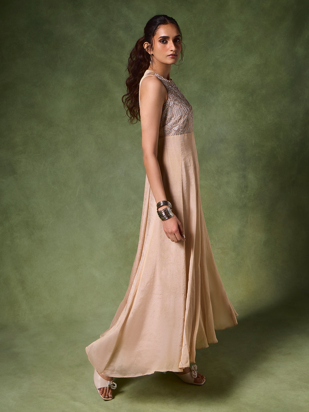 Embellished Maxi Dress – Beige