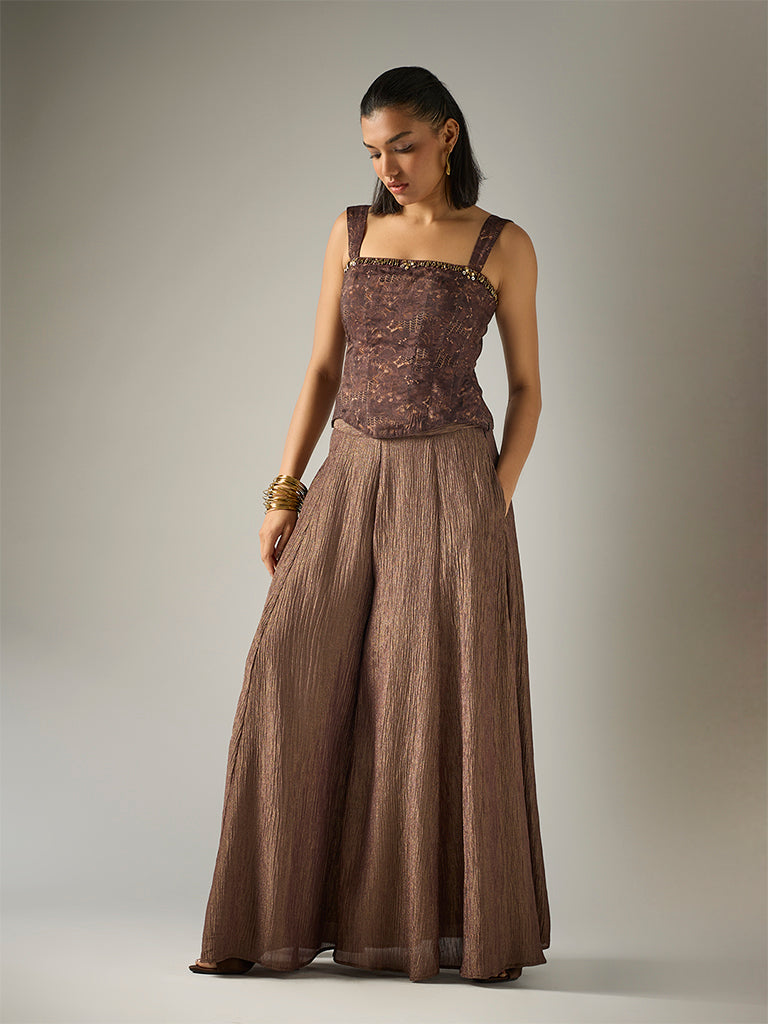 Crushed Tissue Palazzos – Brown