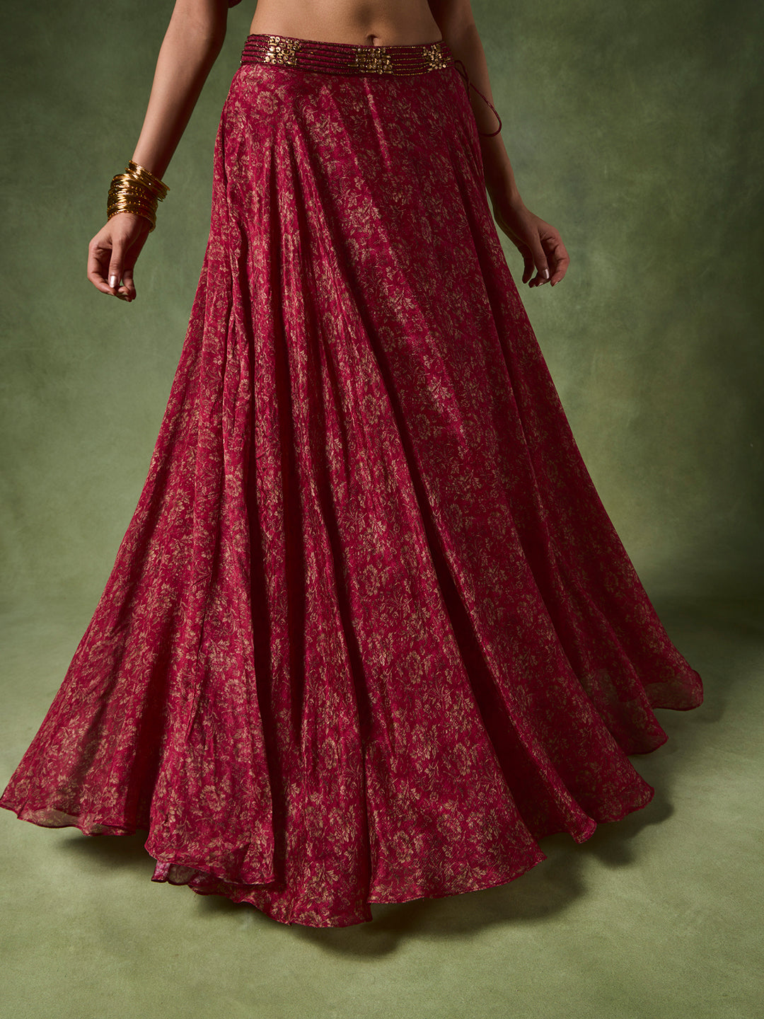 Printed Lehenga Skirt – Red