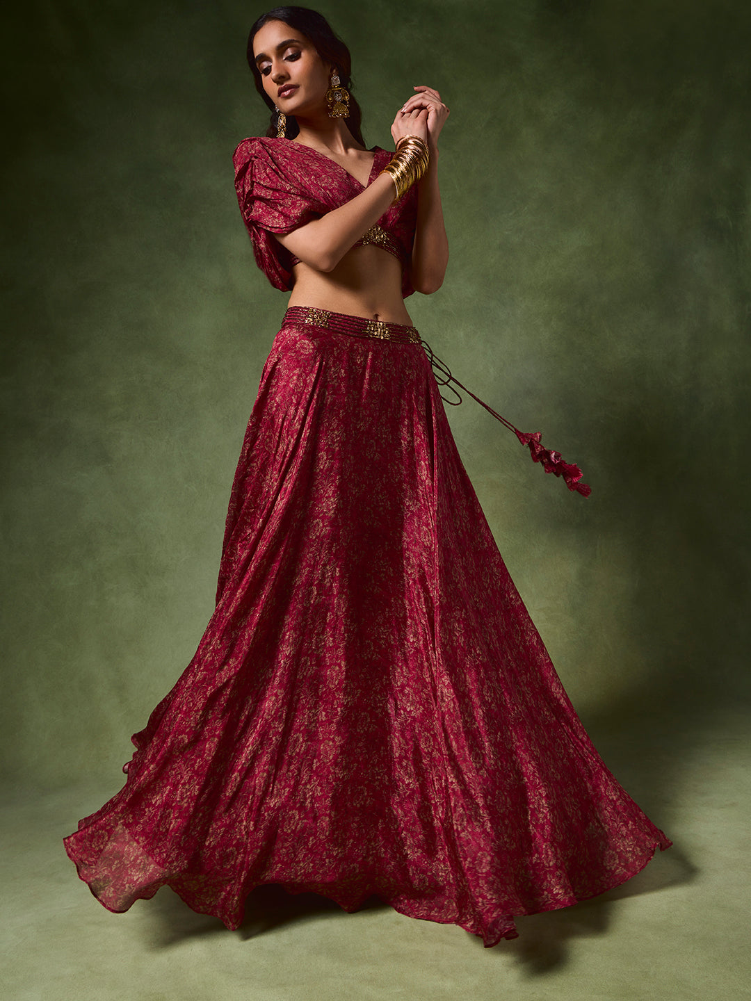 Printed Lehenga Skirt – Red