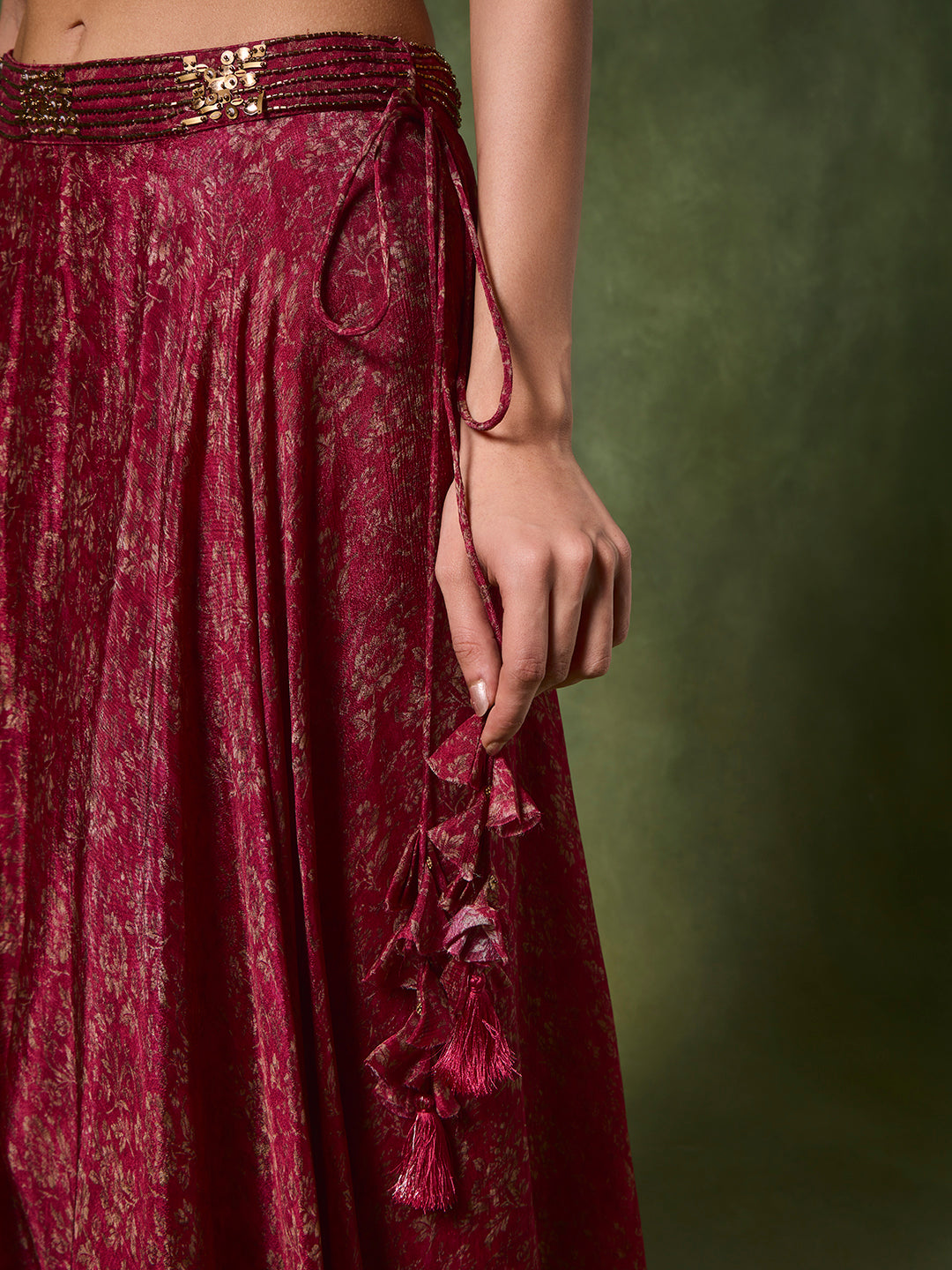 Printed Lehenga Skirt – Red