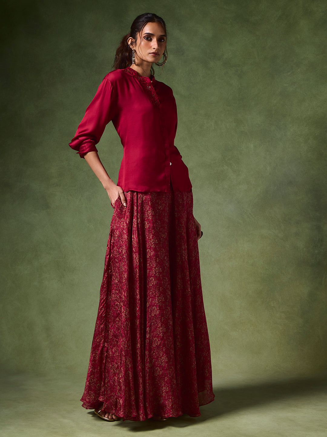 Organza Shirt with Camisole – Red