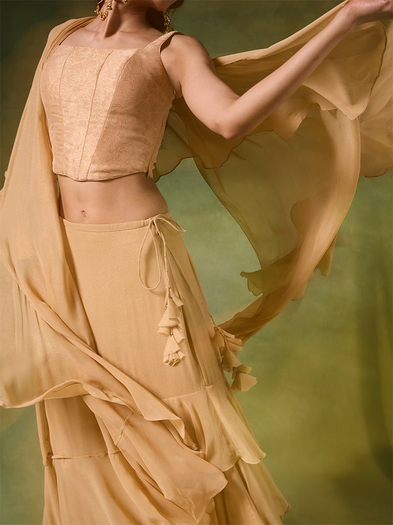 Ruffled Saree Set – Gold
