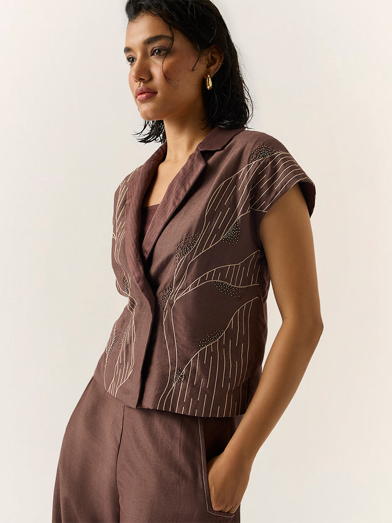 Co-ord Set with embroidery  – Brown
