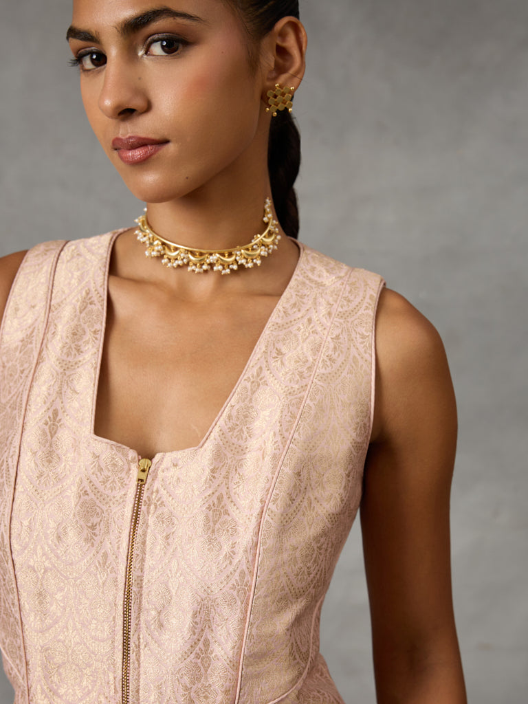 Jacquard Sleeveless Co-ord Set – Pink