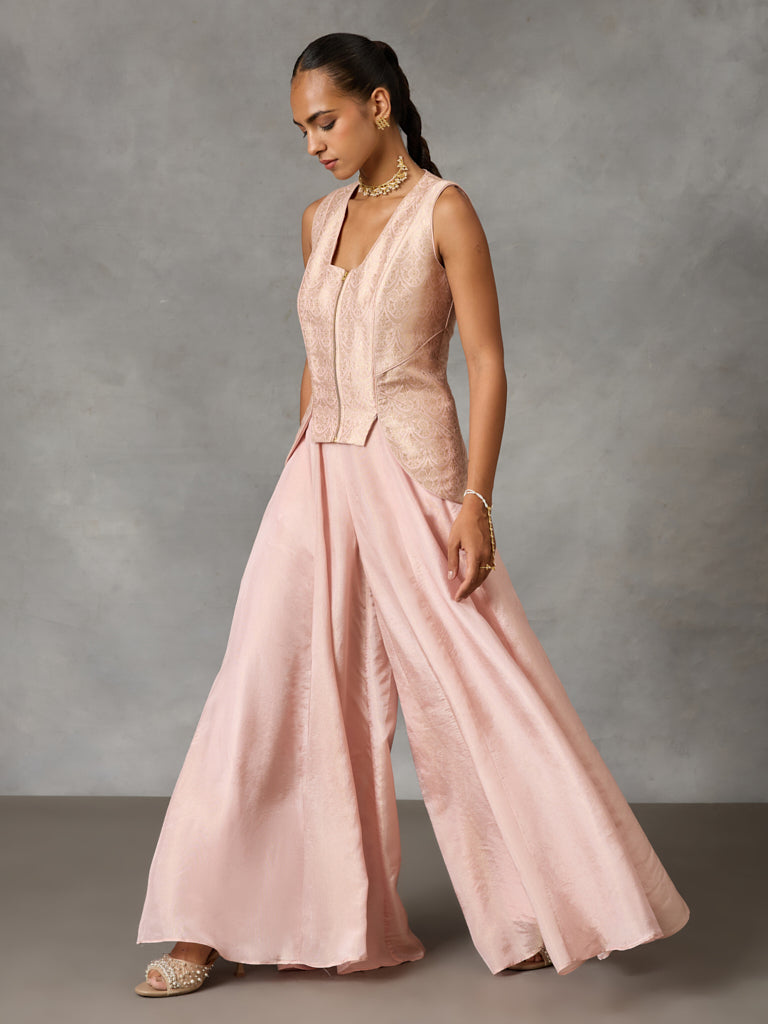 Jacquard Sleeveless Co-ord Set – Pink