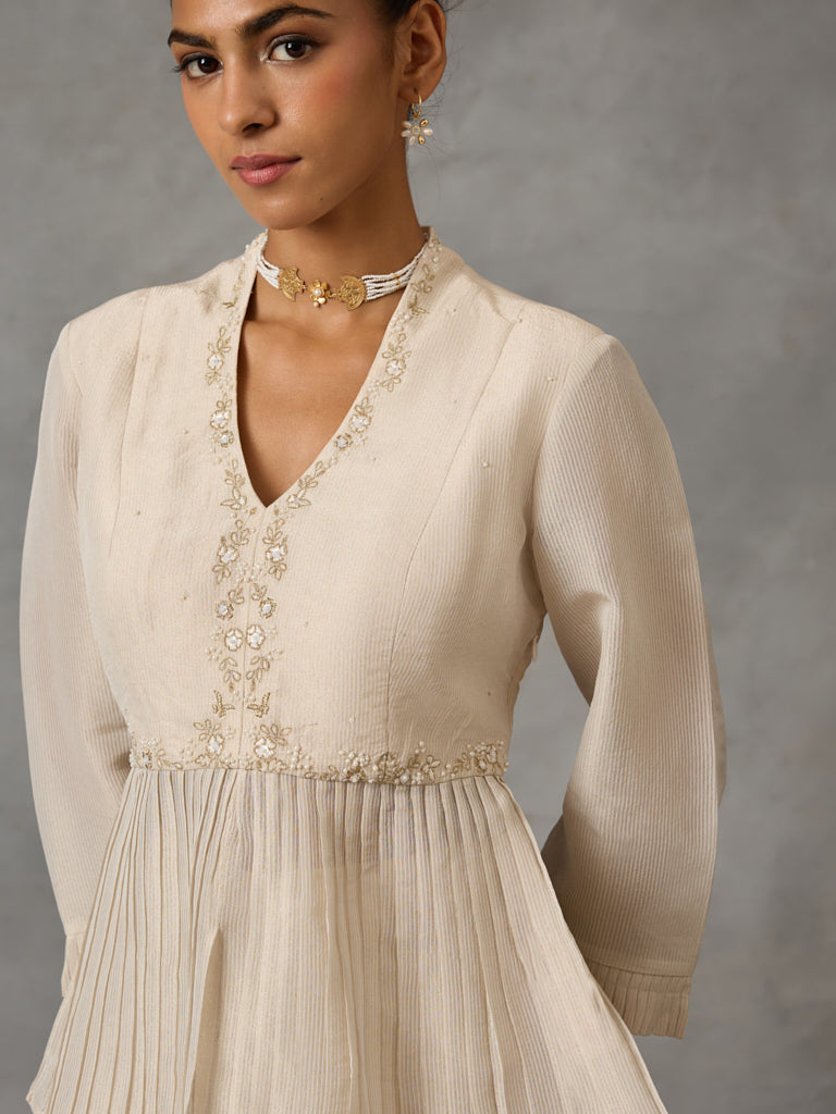 Embroidered Festive Peplum Top – Ivory