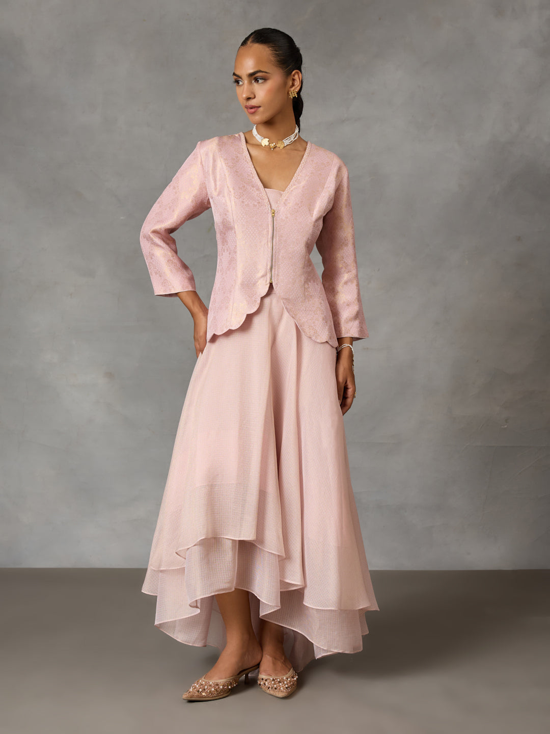 Jacquard Jacket with High-Low Tissue Skirt