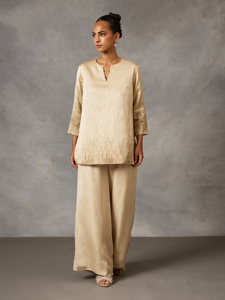 Printed Kurta Set with Dupatta – Gold