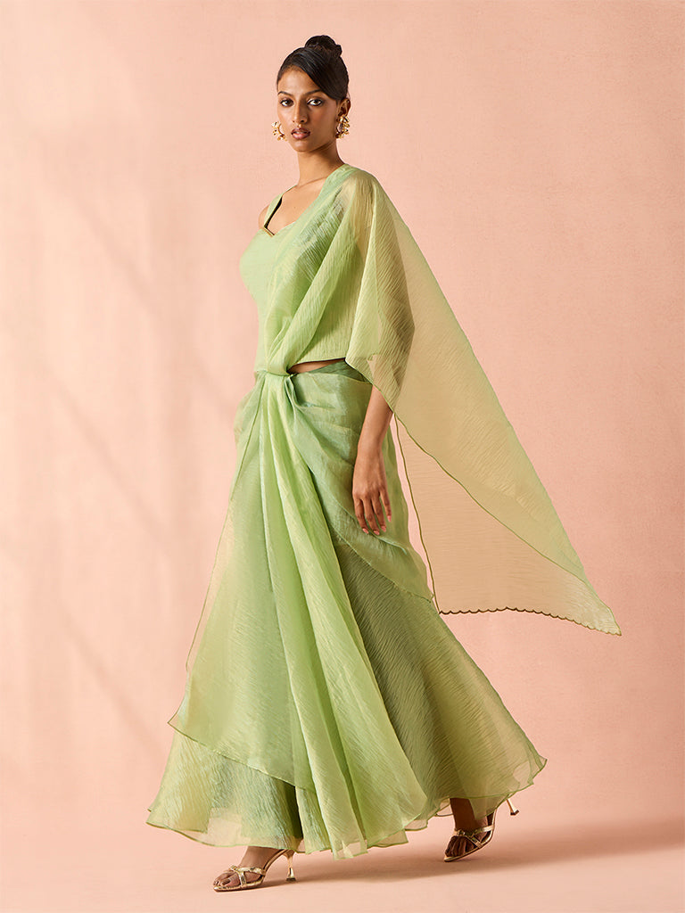 Crushed Tissue Saree with Pallu – Green