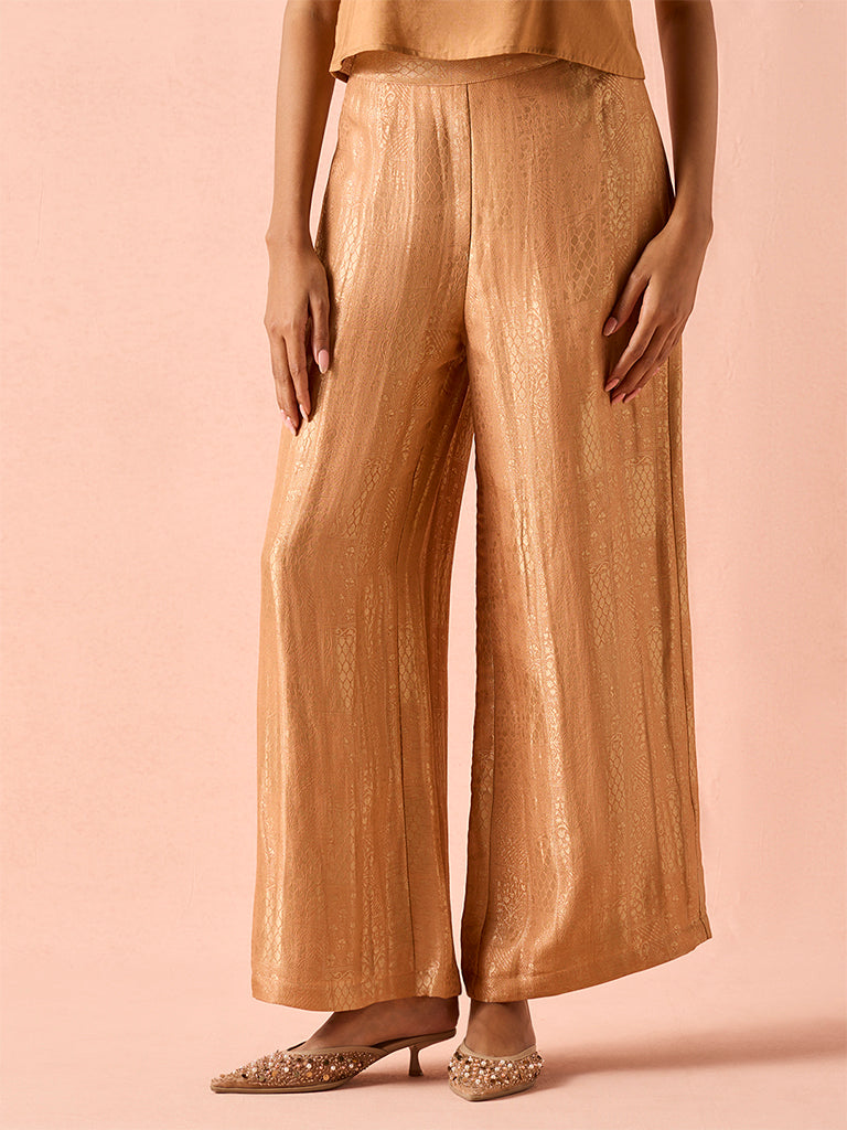 Jacquard Wide-Leg Pants – Peach