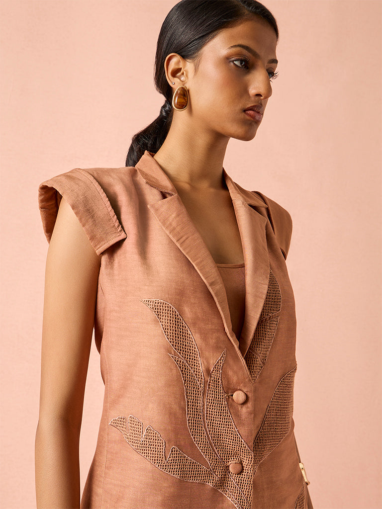 Embroidered Top with Slip – Brown