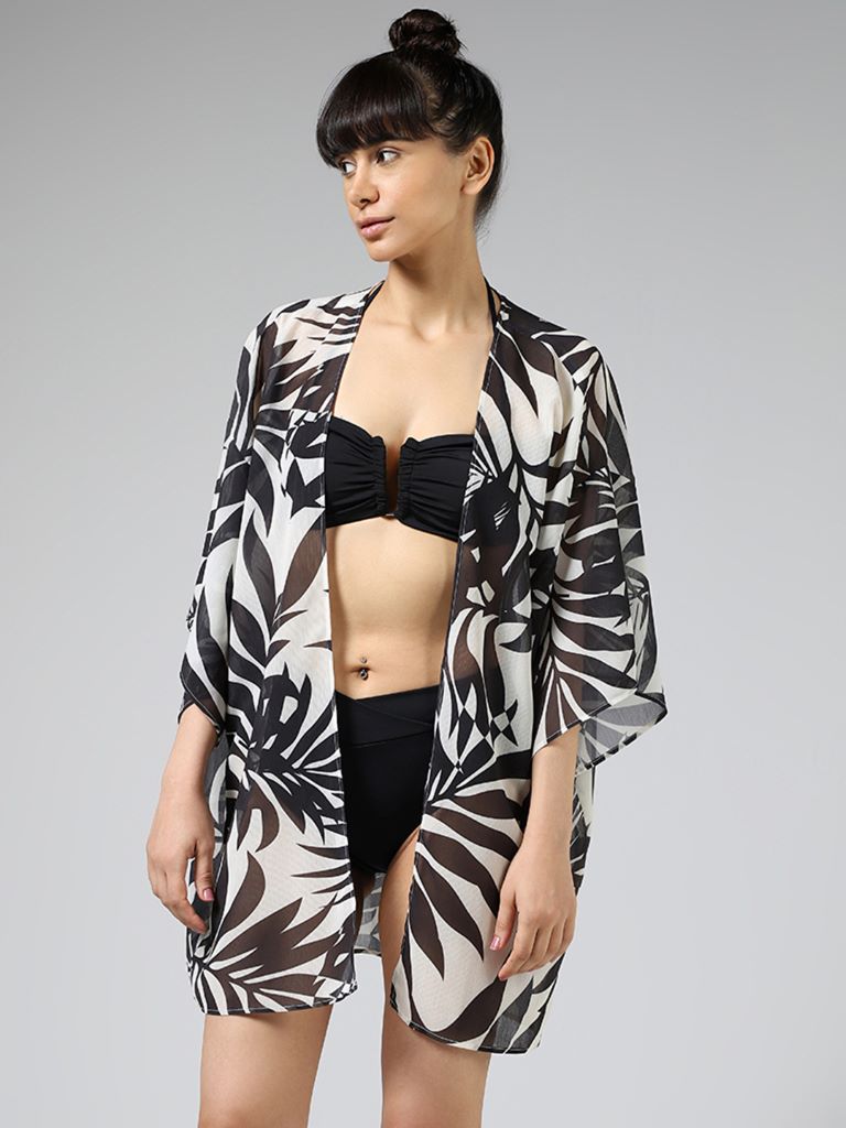 Buy Wunderlove Black & White Tropical Printed Swimwear Cover-Up Dress from  Westside