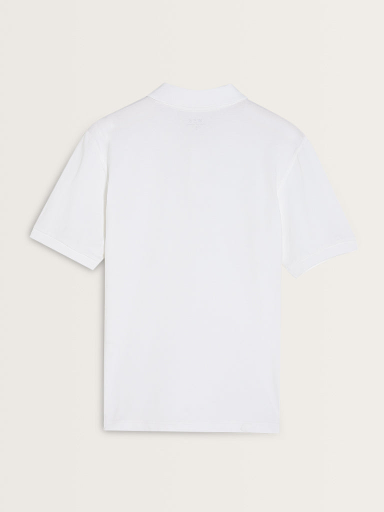 WES Casuals White Cotton Blend Slim Fit Polo T-Shirt