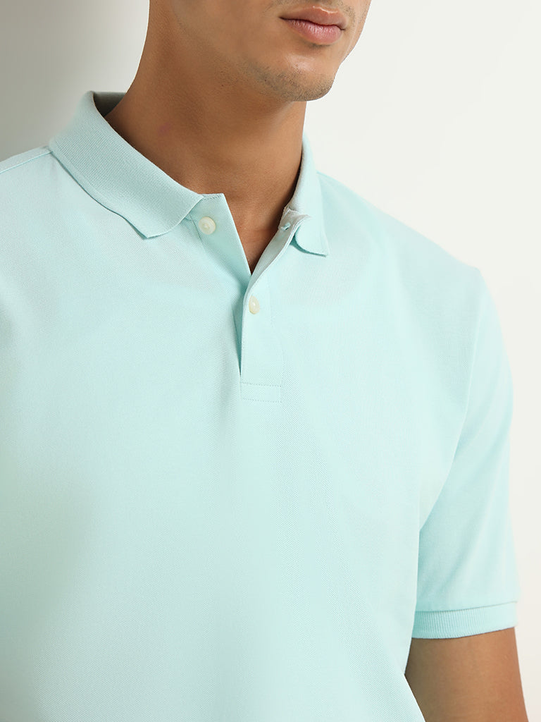 WES Casuals Aqua Cotton Blend Relaxed-Fit Polo T-Shirt