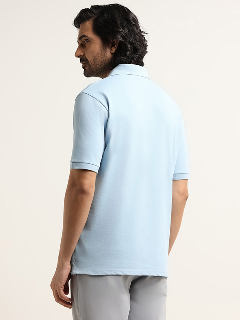 WES Casuals Light Blue Cotton Blend Relaxed-Fit Polo T-Shirt