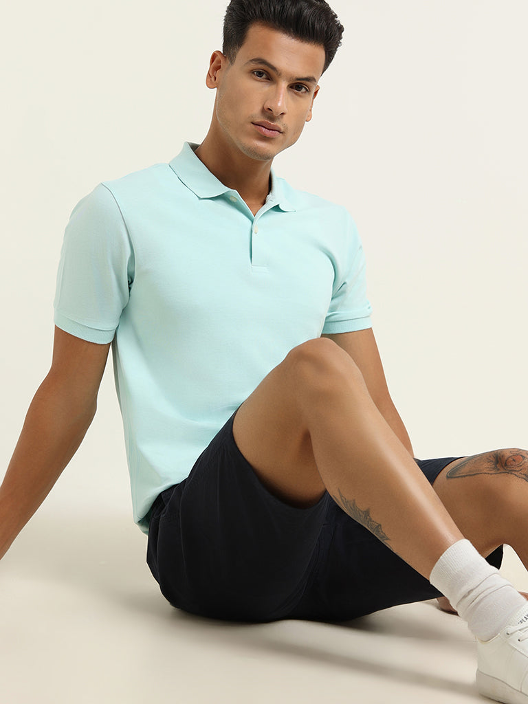 WES Casuals Aqua Cotton Blend Slim Fit Polo T-Shirt