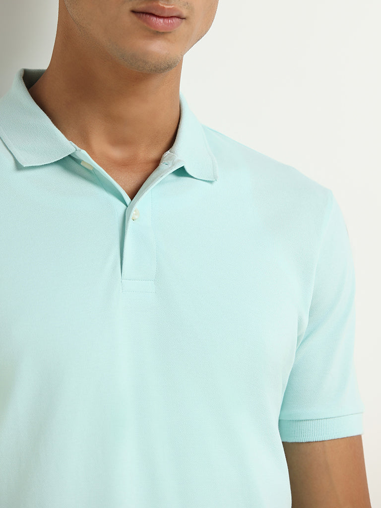 WES Casuals Aqua Cotton Blend Slim Fit Polo T-Shirt