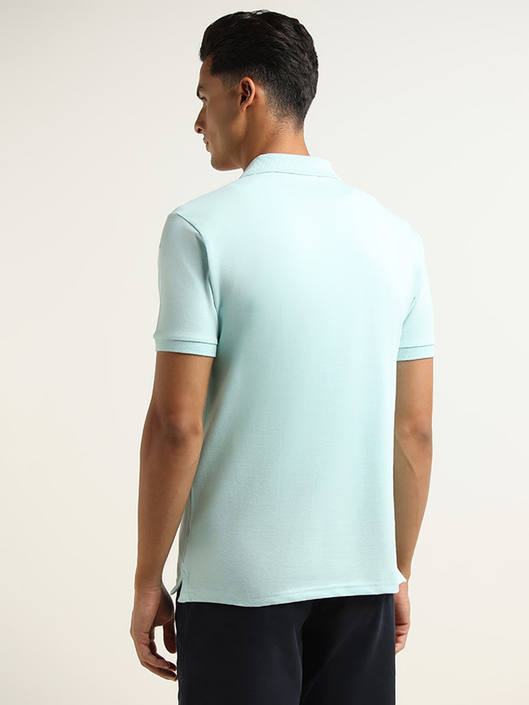 WES Casuals Aqua Cotton Blend Slim Fit Polo T-Shirt