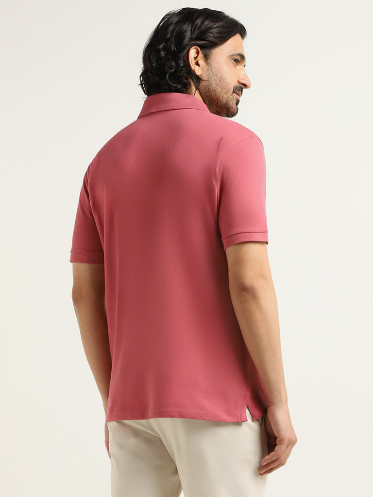 WES Casuals Dusty Pink Cotton Blend Slim Fit Polo T-Shirt