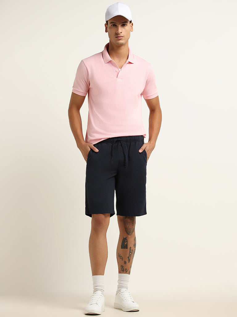 WES Casuals Light Pink Cotton Blend Slim-Fit Polo T-Shirt