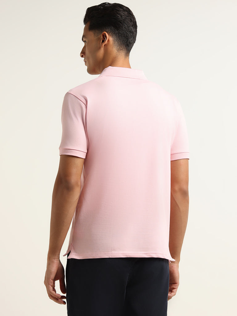 WES Casuals Light Pink Cotton Blend Slim-Fit Polo T-Shirt