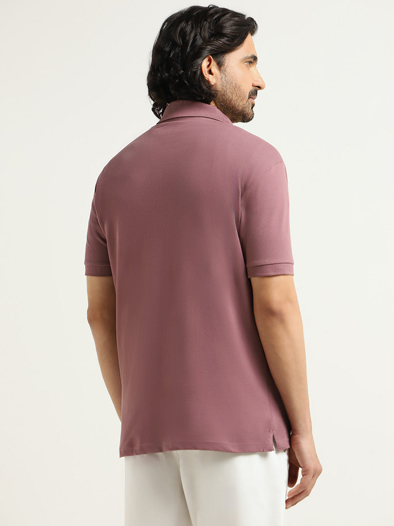 WES Casuals Mauve Cotton Relaxed-Fit Polo T-Shirt