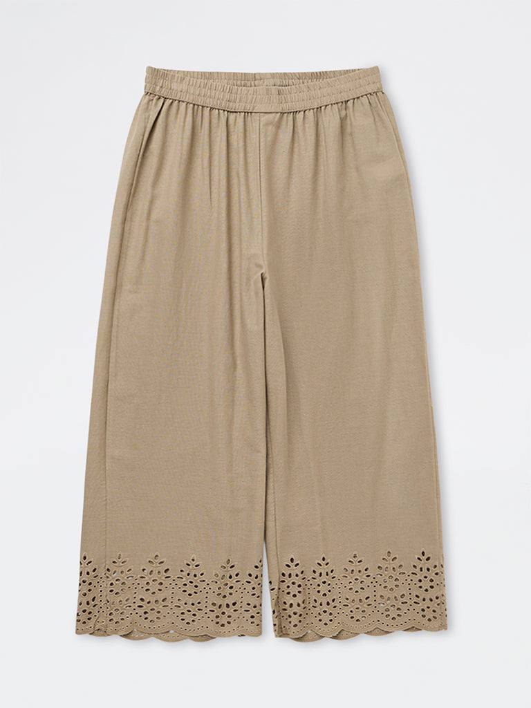 Utsa Light Grey Schiffli Pants