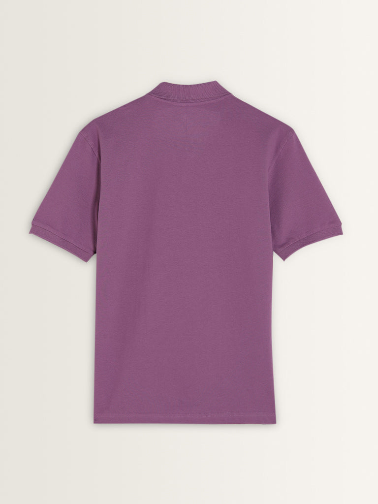 WES Casuals Lavender Cotton Blend Slim-Fit Polo T-Shirt