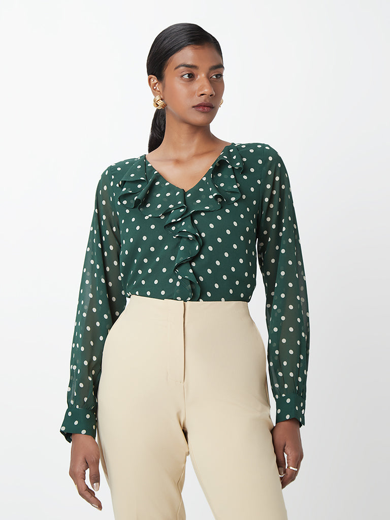 Green Polka Dot Blouse