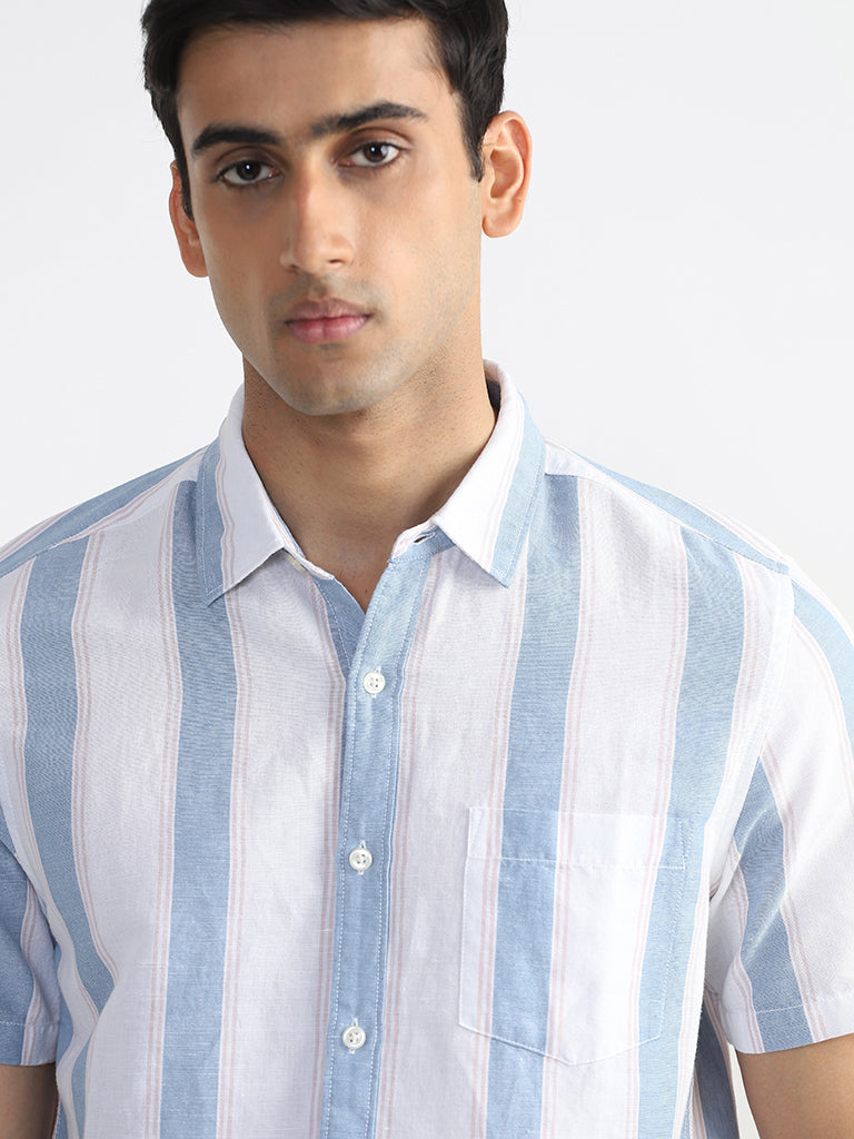 Shop WES Casuals Blue Striped Slim Fit Shirt Online – Westside