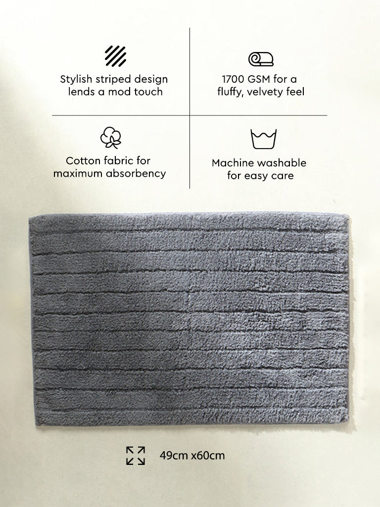 Westside Home Grey Fluffy Stripe Bathmat