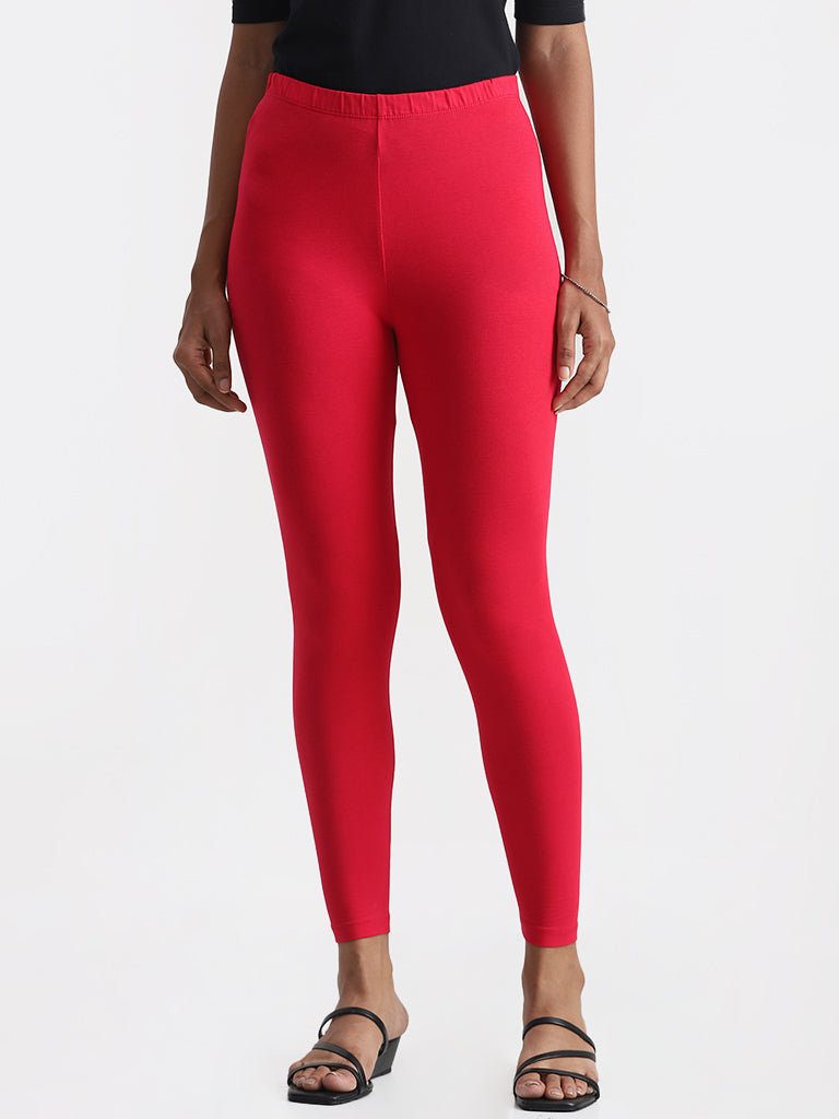 Utsa Solid Bright Pink Ankle Length Leggings