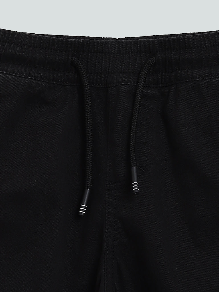 Y&F Kids Black Solid Ribbed Joggers