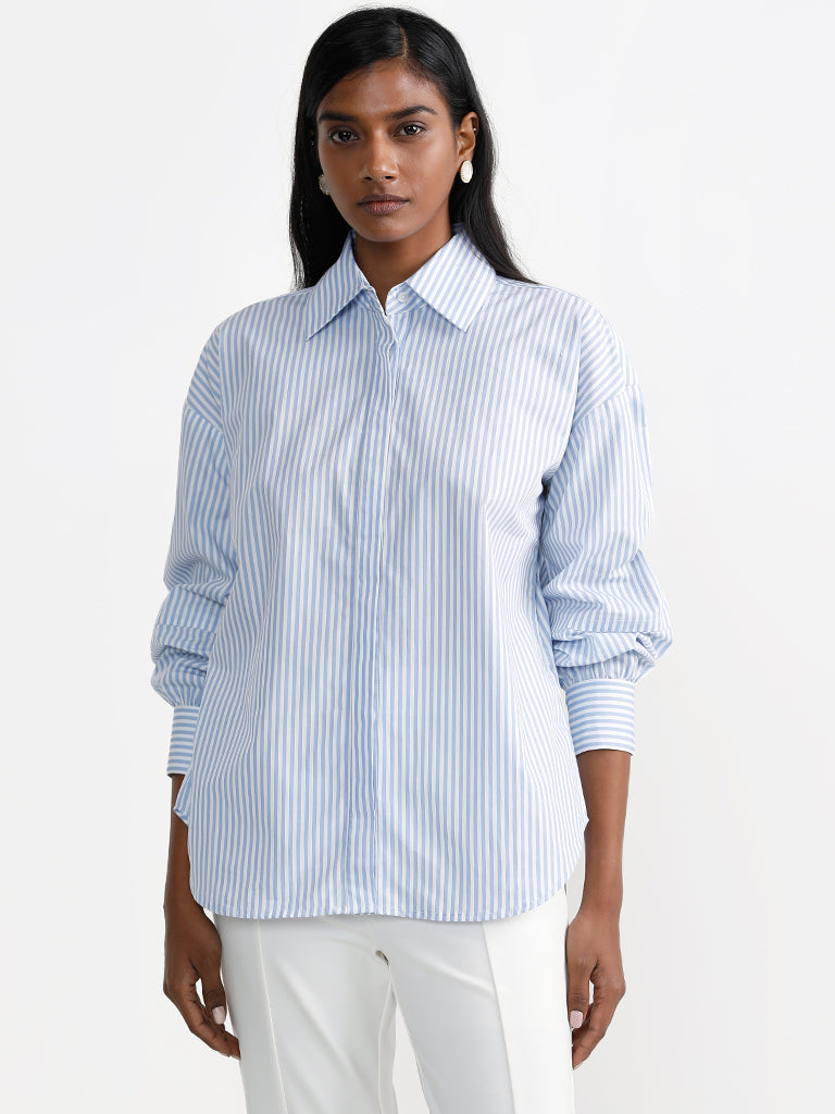 Wardrobe Striped Light Blue Shirt