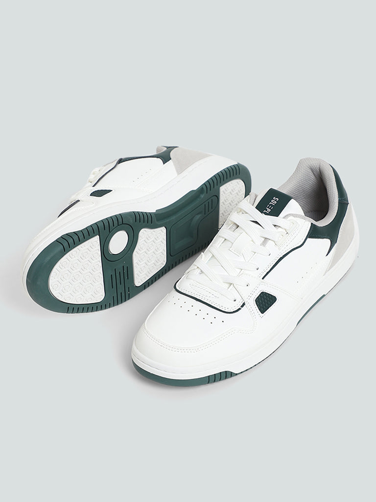 SOLEPLAY White Green Lace up Color Block Sneakers