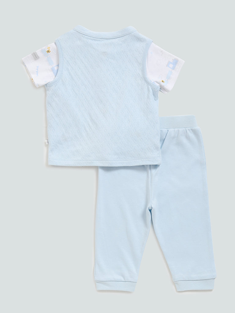 Shop HOP Baby Blue TShirt Waistcoat and Pants Set Online  Westside