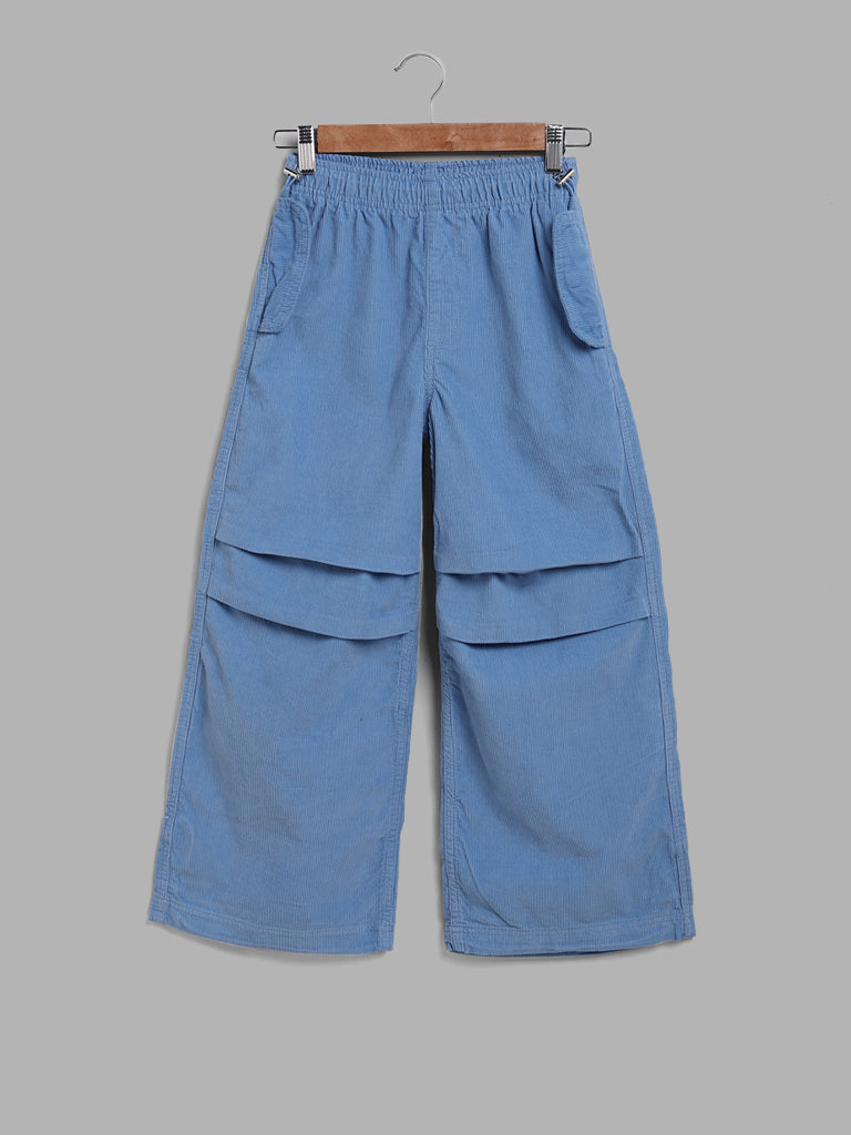 Buy Y&F Kids Blue Corduroy Parachute Pants from Westside