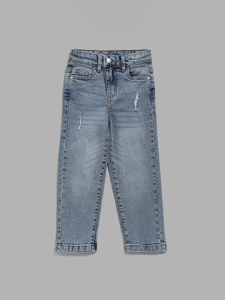 HOP Kids Solid Blue Relaxed - Fit Mid - Rise Denim Jeans