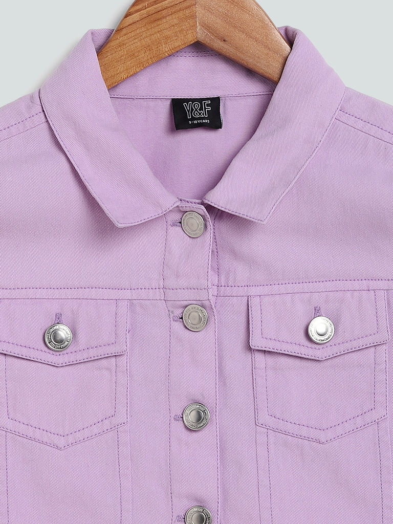 Y&F Kids Lilac Denim Cropped Jacket, Lilac / 13-14 Y