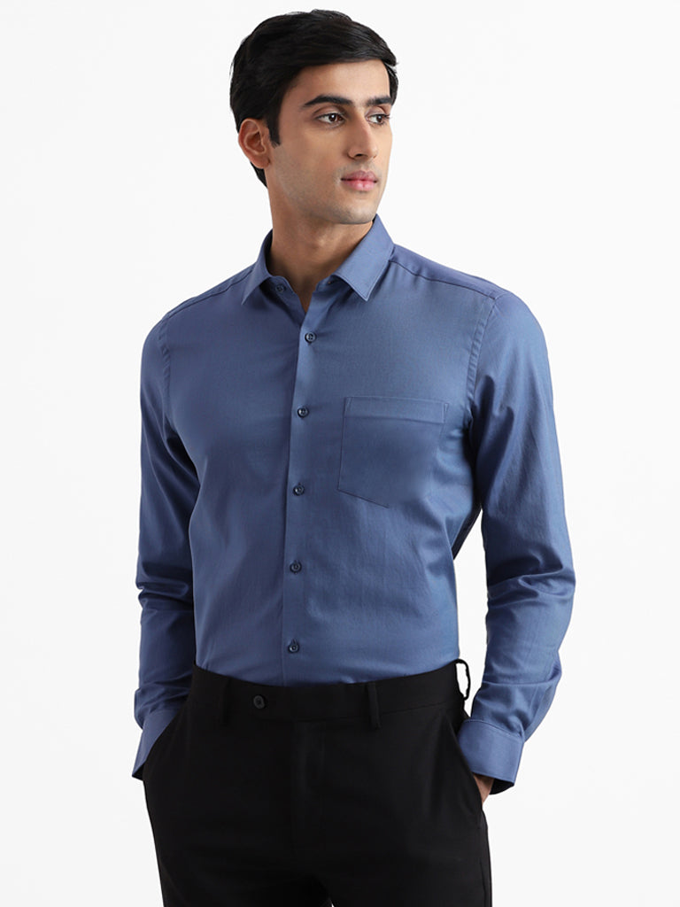 Buy Men Blue Slim Fit Solid Full Sleeves Formal Shirt Online